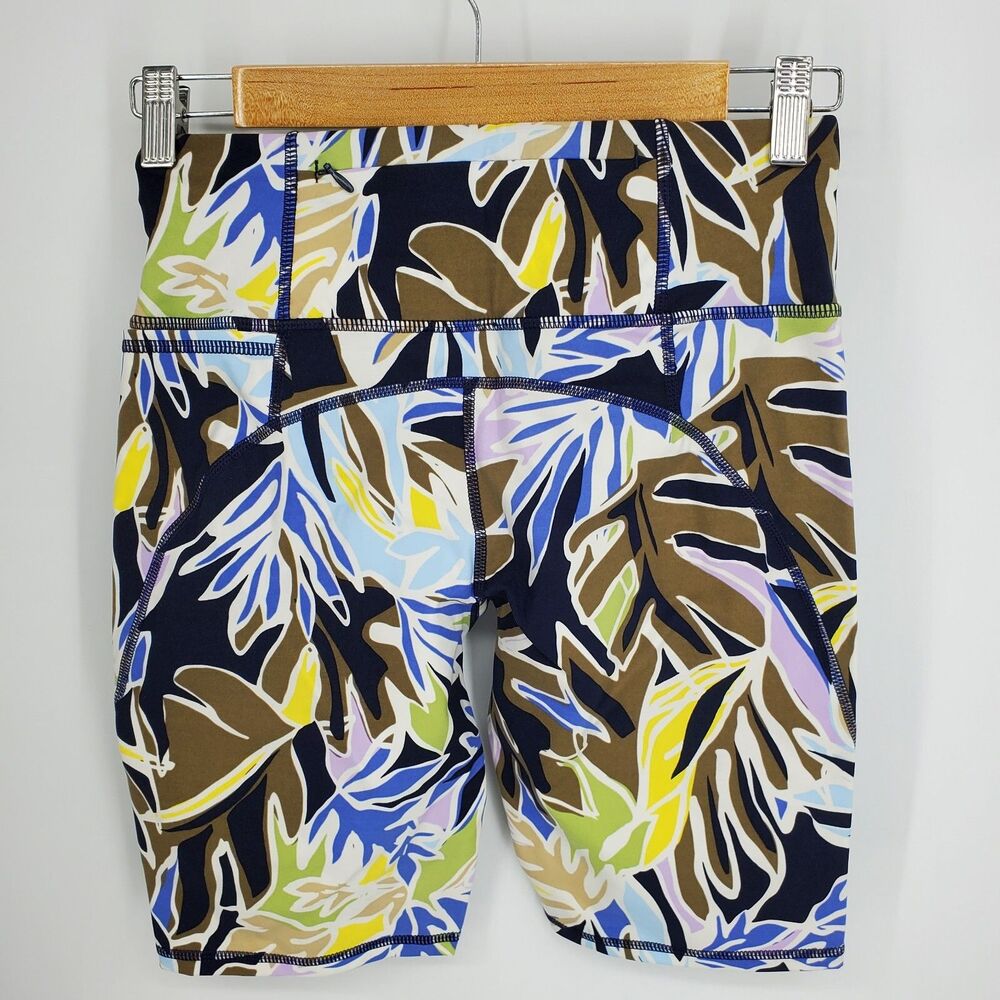 New Sweaty Betty Power 9" Bike Shorts High Waist Green Paper Leaf Print Size XS - Picture 2 of 3